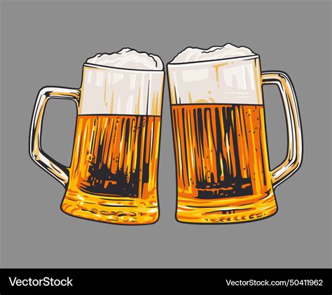 Two Toasting Beer Mugs Cheers Clinking Glass Vector Image