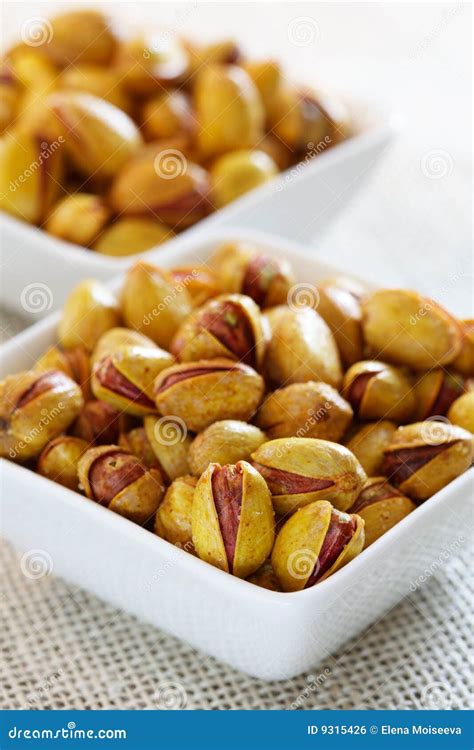 Roasted Salted Pistachios In A Square Bowls Stock Photo Image Of