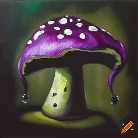 Close Up Of A Green Black And Purple Jester Mushroom