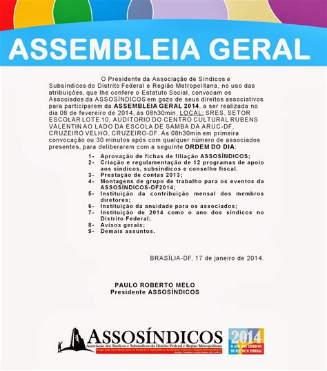 Edital De Convoca O Assembleia Geral Assos Ndicos Df Atualidade