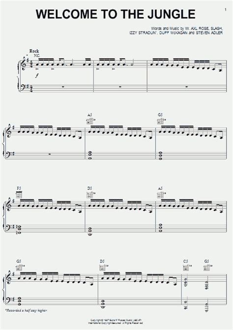 Welcome To The Jungle Piano Sheet Music | OnlinePianist