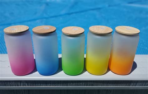 16 Oz Frosted Glass Ombre Tumblers With Bamboo Lids Jandl Sublimation