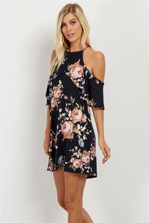 Black Floral Cold Shoulder Dress Cold Shoulder Dress Summer Cold