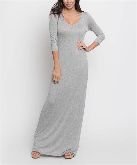 Look At This Caralase Heather Gray Three Quarter Sleeve Maxi Dress