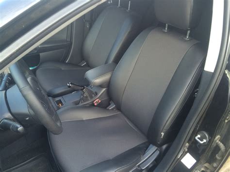 Кожаные чехлы с тканевыми вставками — Mitsubishi Lancer X, 1,6 л, 2012 ...