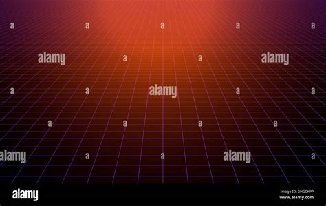 Neon grid background. Futuristic digital syntwave colored lines on a black empty surface glowing ...