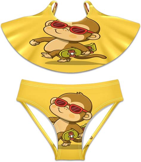 Buy KIOPLYET Cute Monkey Carrying Skateboard Girls Bathing Suit 2 Piece Swimsuit Bikini Swimwear