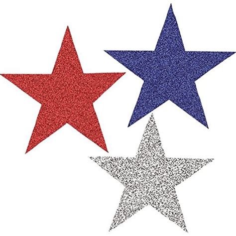 Red White And Blue Fourth Of July Party Glitter Stars Cutout Decoration