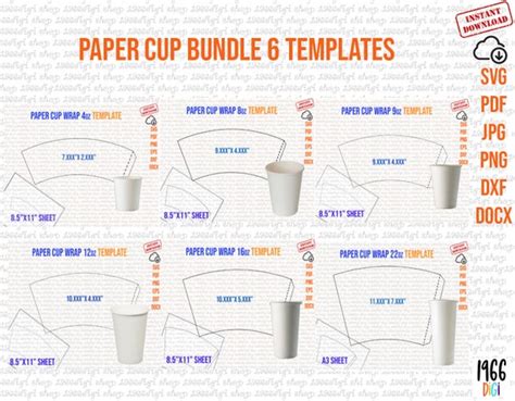 Paper Cup Bundle Template 4oz 8oz 9oz 12oz 16oz 22oz - Etsy