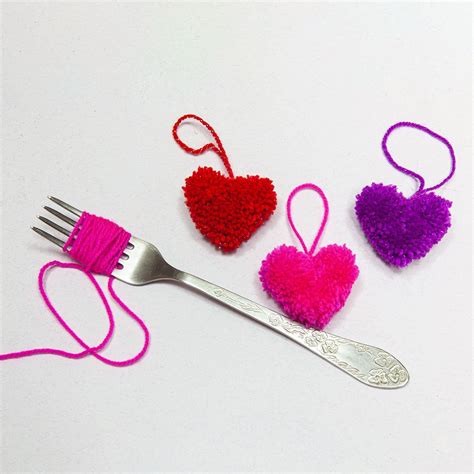 How To Make Yarn Heart ️ Easy Pom Pom Heart Making Idea With Fork ️