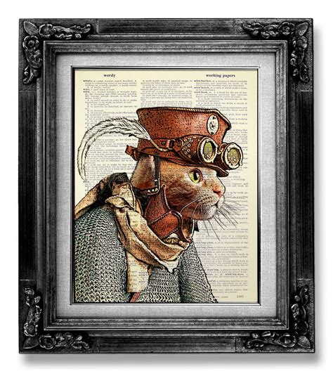 Amazon Funny Steampunk Cat Dictionary Art Print Vintage Book Page