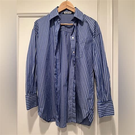 Zara Tops Zara Blue And White Striped Poplin Shirt Poshmark