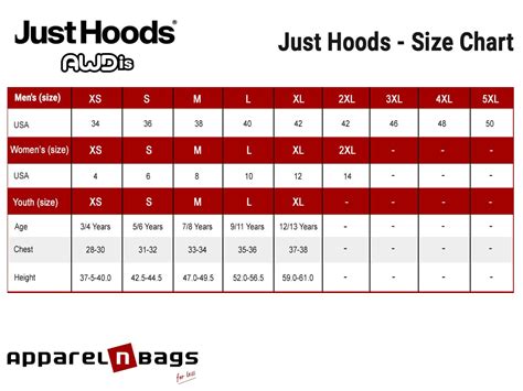 Just Hoods By Awdis Size Chart