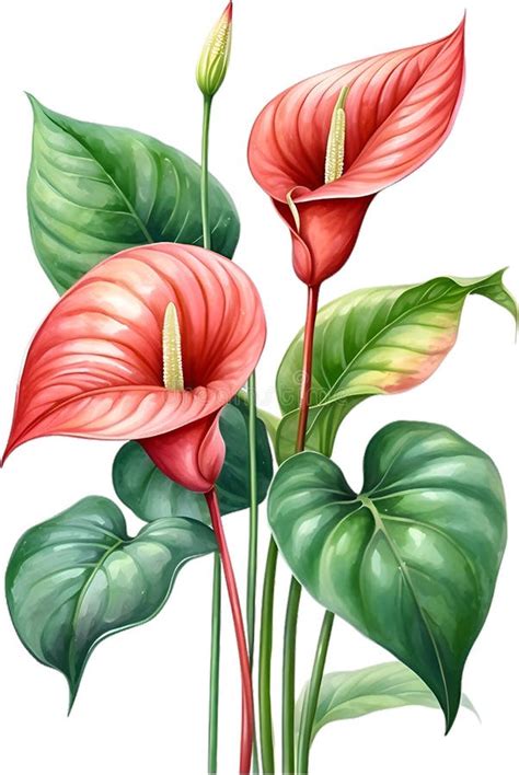 Watercolor Painting Of Anthurium Flower Ai Generated Stock Image