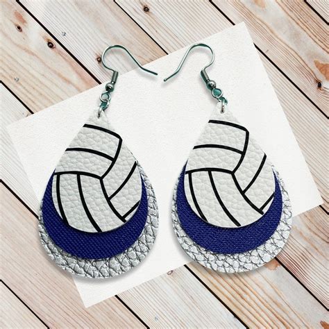 Volleyball Faux Leather Earrings Customizable Team Colors Etsy