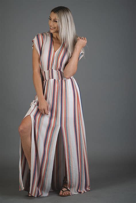 Navy And Coral Vertical Stripe Maxi Dress Striped Maxi Dresses