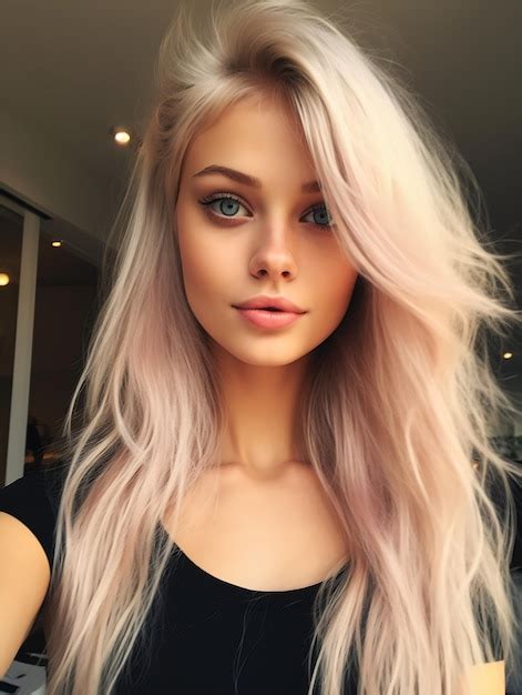 Premium Photo Woman Long Blonde Hair Blue Eyes Posing Female Girl Silver Short Pink Big Puffy
