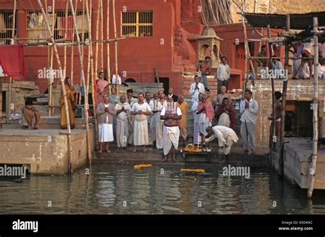 Sunrise Puja Ceremony At The Ganges River Varanasi Benares Banaras