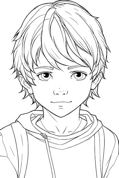 Premium Vector | Cute boy anime clip art coloring book pages vector drawing