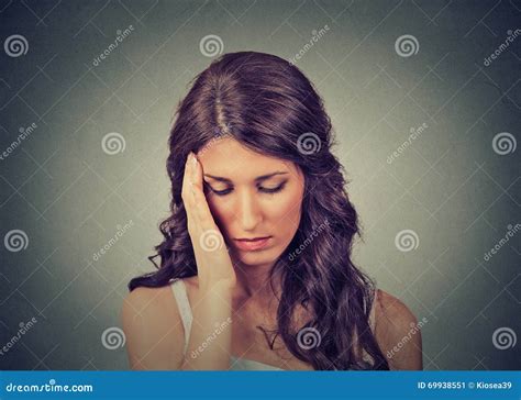 Sad Woman With Worried Stressed Face Expression Looking Down Depressed