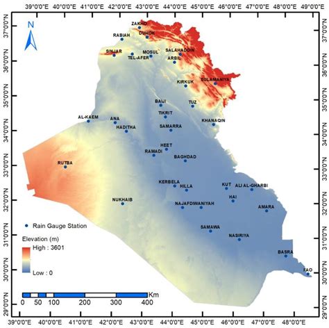 Topographical Map Of Iraq Showing Spatial Distribution Of Rain Gauge