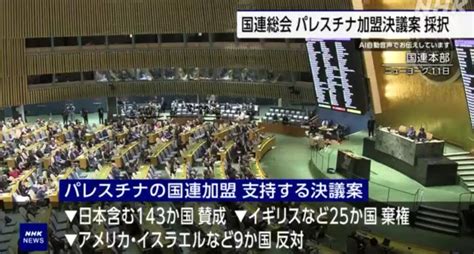 【国際】国連総会 パレスチナの国連加盟を支持する決議案 採択 News Everyday