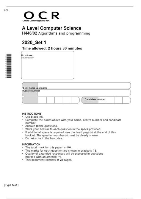 Ocr A Level Computer Science H44602 Algorithms 2020