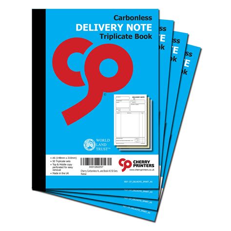 Cherry Carbonless NCR Delivery Note Triplicate Book A5 50 Delivery