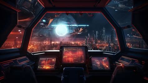 Premium Photo Futuristic View From Spaceship Cockpit Control Board