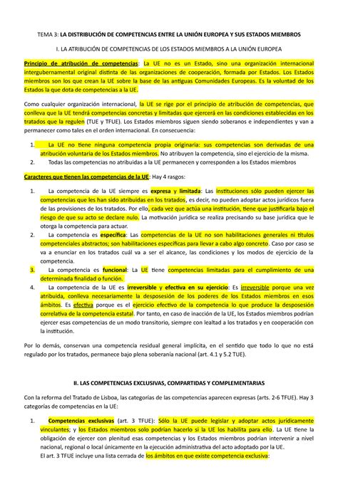 Apuntes Resumidos Sobre Los Primeros Temas De Derecho De La Ue Tema