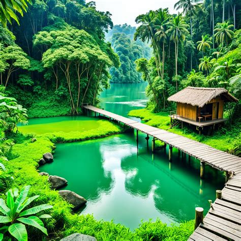 Green lavish amazon jungle. Big trees and plants. A river ru... by Bradley Hoffman - Playground