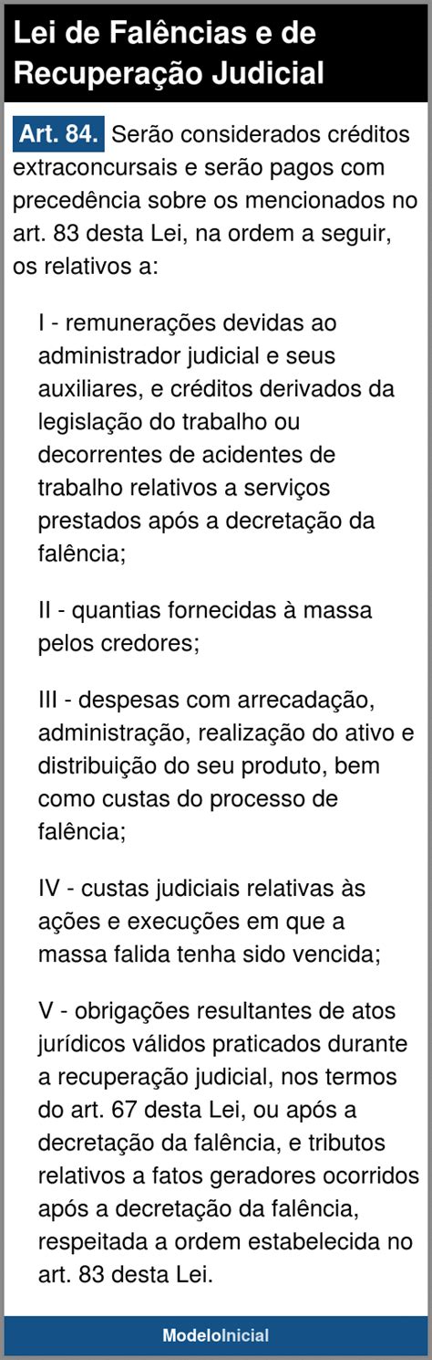 Artigo 84 Lei de Falências e de Recuperação Judicial 2005