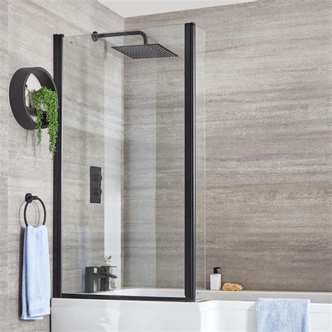 Milano Nero Black L Shaped Shower Bath Screen