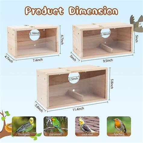 Parakeet Nesting Box Transparent Design, Bird Nest Breeding Box With Perch Wood Bird Cage House ...