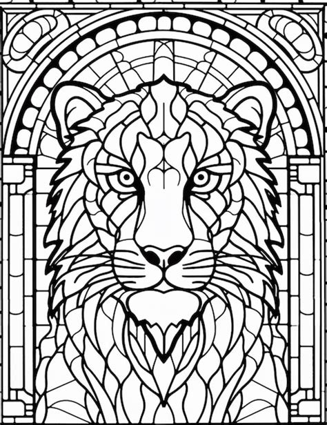 Premium Photo A Stained Glass Lion Head With A Stained Glass Window