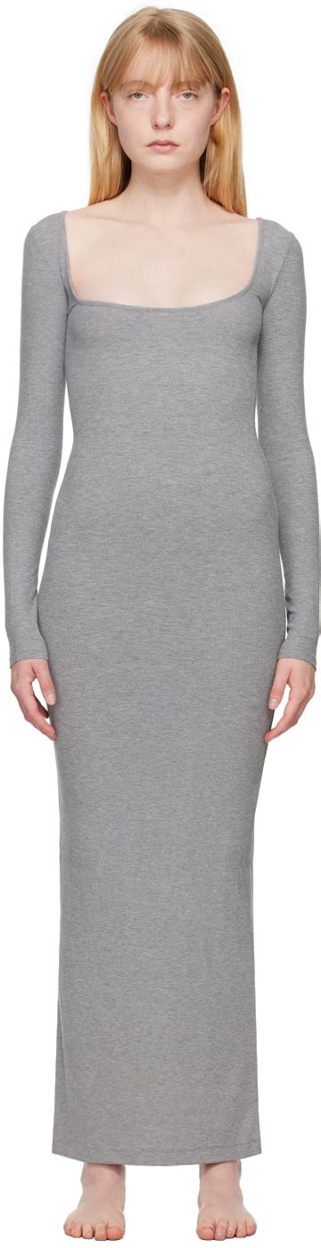 Skims Gray Soft Lounge Long Sleeve Maxi Dress Ssense