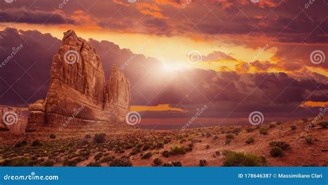 Arches National Park at Sunset Stock Image - Image of travel, natural ...