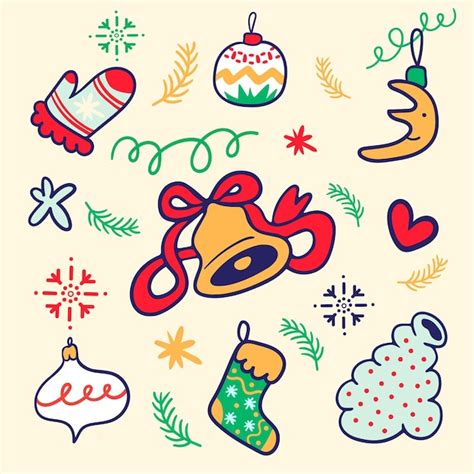 Colorido conjunto navideño de elementos de dibujos animados en vector