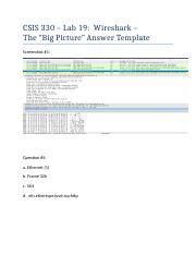 Lab 12 Ph2 Docx CSIS 330 Lab 19 Wireshark The Big Picture Answer