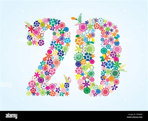 Vector Colorful Floral 20 Number Design isolated on white background ...