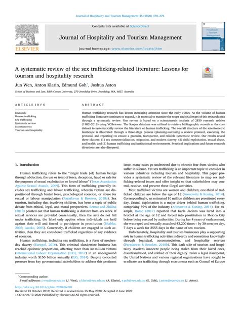 Pdf A Systematic Review Of The Sex Trafficking Related Literature Lessons For Tourism And