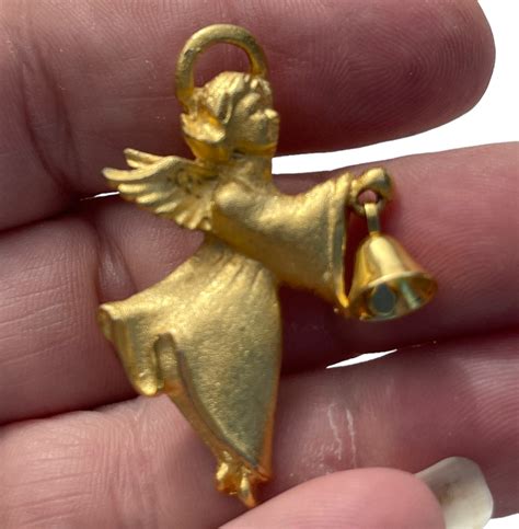 Ajc Signed Angel With Bell Brooch Pin Gold Tone S Approx X Ebay