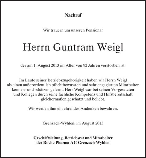 Traueranzeigen Von Guntram Weigl Trauer Merkur De