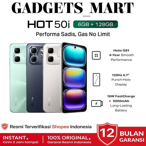 Jual Infinix Hot 50i 6GB 128GB Helio G81 6 7 Punch Hole Display 120Hz Battery 5000mAh 18W