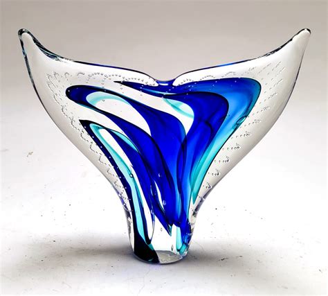 Scott Hartley Large Transparent Blue Whales Tail Glass Sculpture