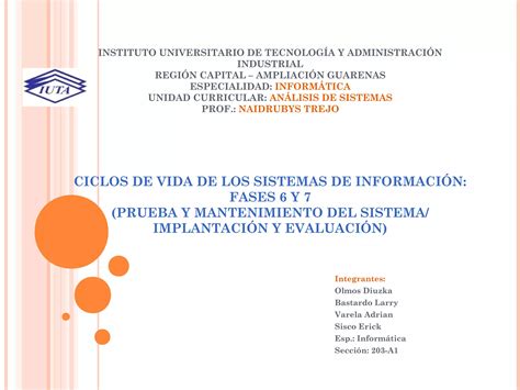 Ciclos De Vida De Un Sistema De Informacion Fases 6 Y 7 Ppt