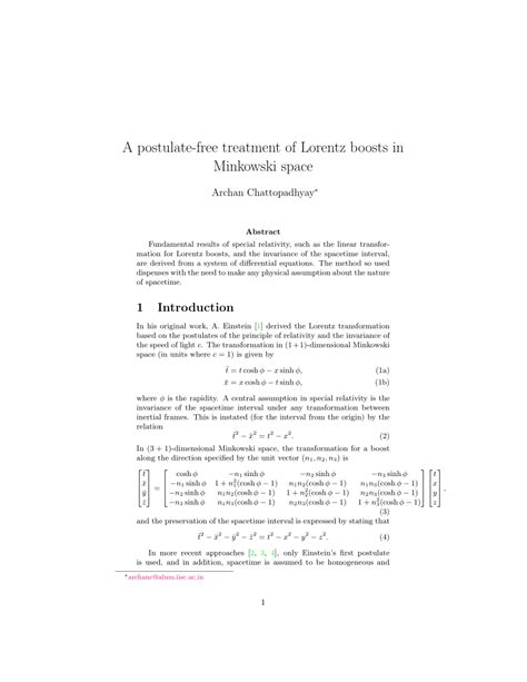 PDF A Postulate Free Treatment Of Lorentz Boosts In Minkowski Space