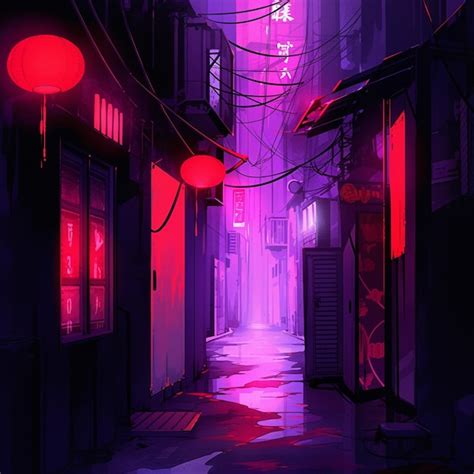 Premium AI Image | anime style illustration of a dark alley with neon ...