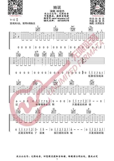 她说吉他谱林俊杰g调原版吉他谱弹唱六线谱 乐谱猫