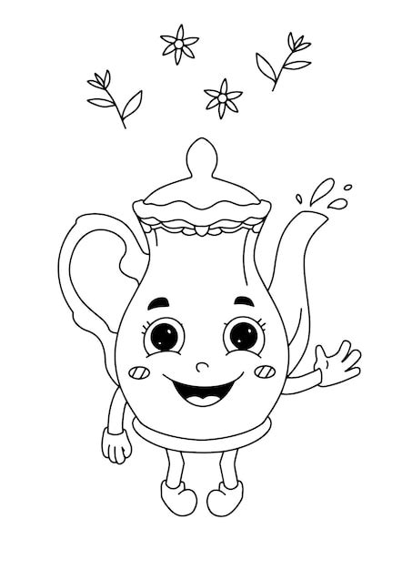 Bule Com Rosto Colorir - Livro de colorir para crianças bonito ilustração de folha de bule ...